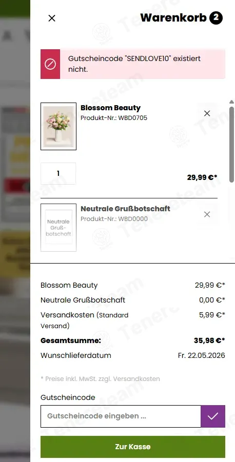 Bloomy Days DE coupon code: 10% off with SENDLOVE10. Tested and valid as 2 weeks ago.