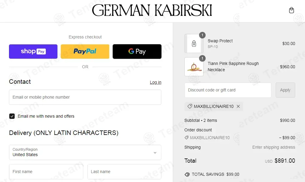 German Kabirski apply coupon code