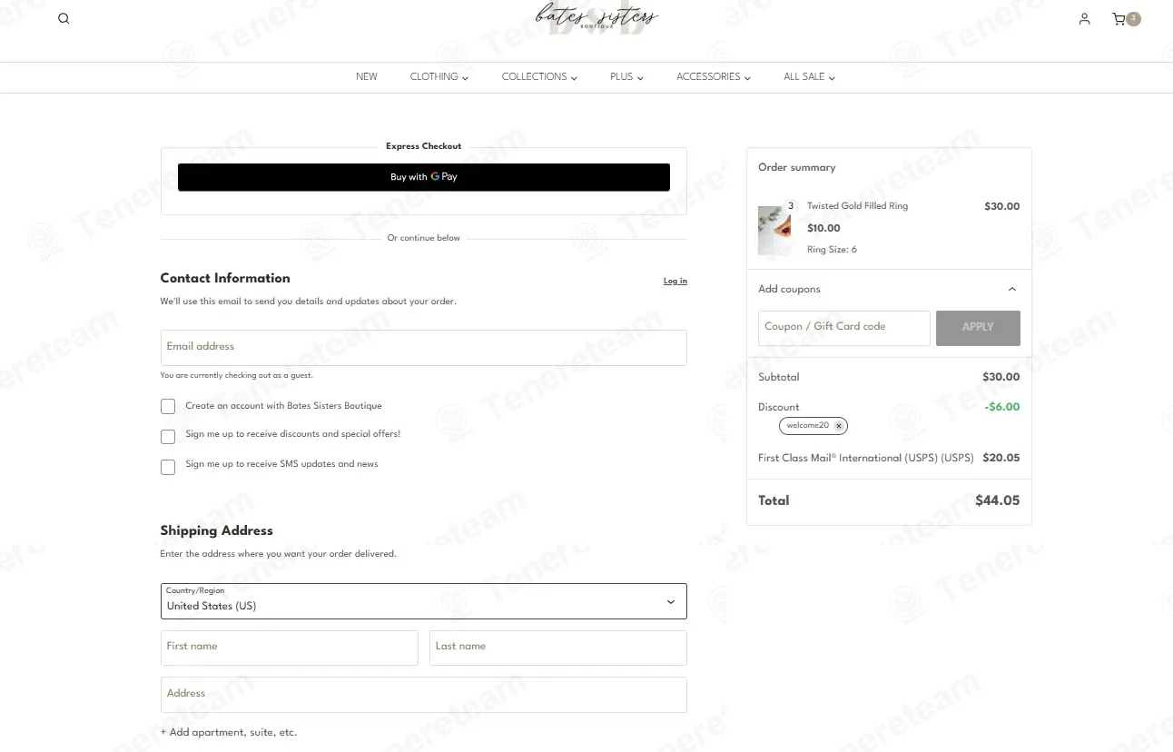 Bates Sisters Boutique coupon code: 20% off with WELCOME20. Tested and valid as 6 months ago.