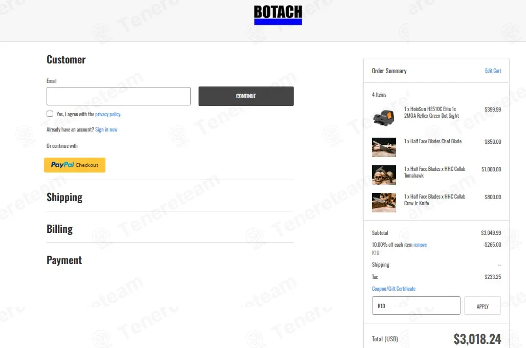 Botach Tactical coupon code: 10% off with K10. Tested and valid as 9 months ago.