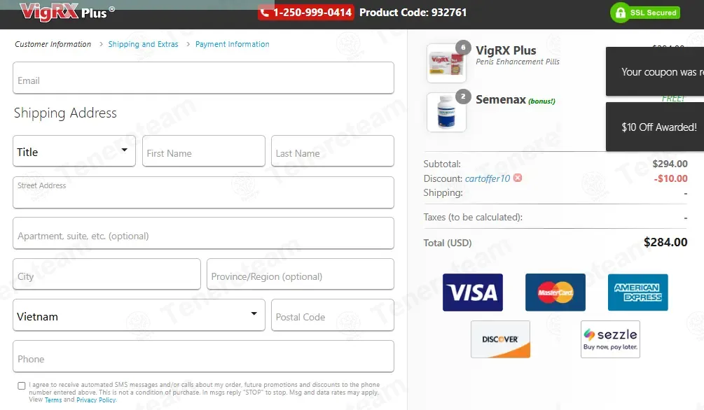 VigRX Plus coupon code: $10 off with CARTOFFER10. Tested and valid as 1 month ago.