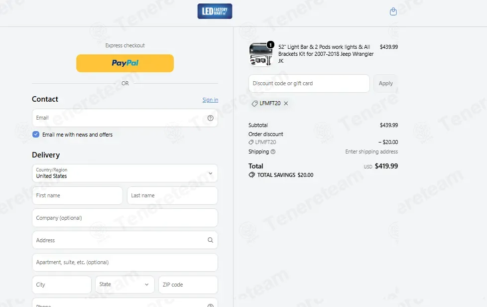 LED Factory Mart coupon code: $20 off with LFMFT20. Tested and valid as 1 month ago.