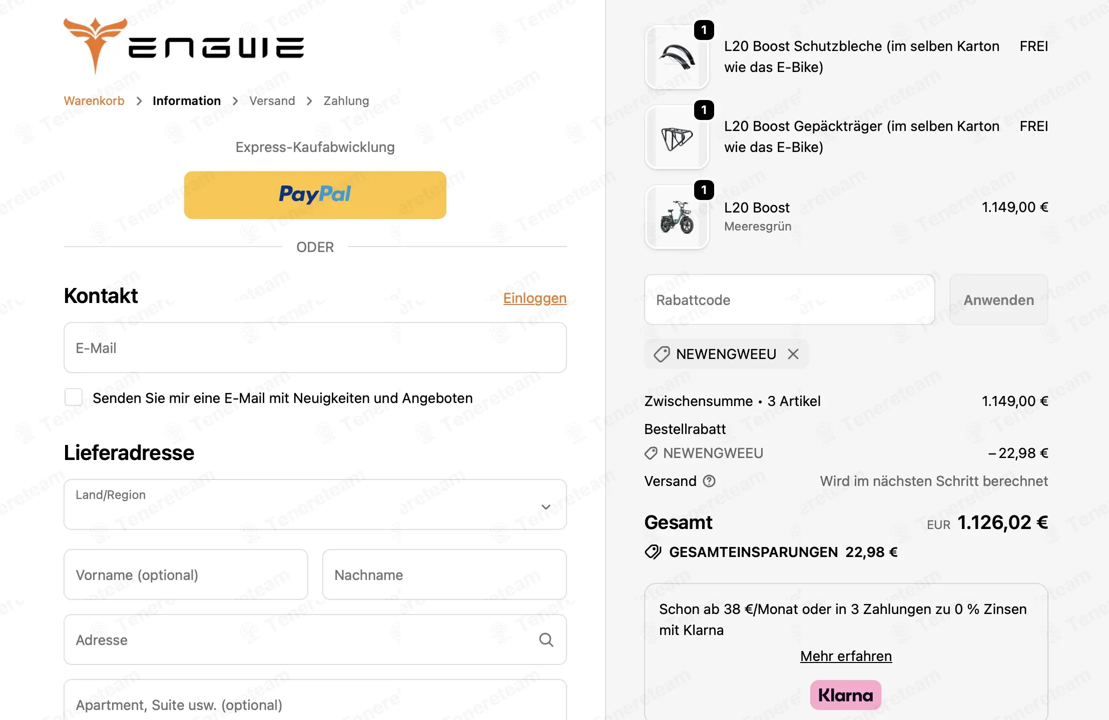 Engwe Bikes coupon code: 2% off with Newengweeu. Tested and valid as 4 weeks ago.