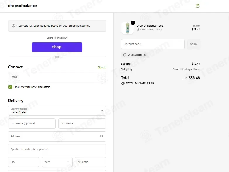 Drops Of Balance coupon code: 10% off with SAMTALBOT. Tested and valid as 1 month ago.