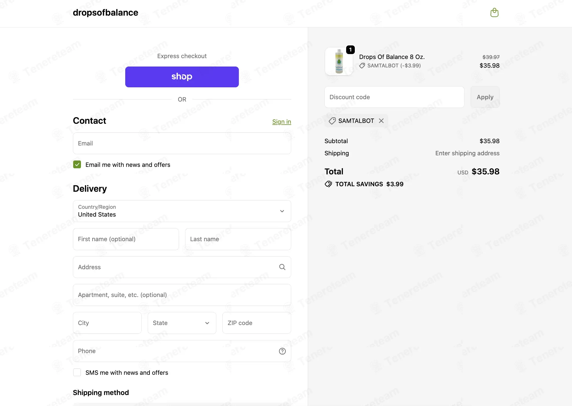 Drops Of Balance coupon code: 10% off with SAMTALBOT. Tested and valid as 1 month ago.
