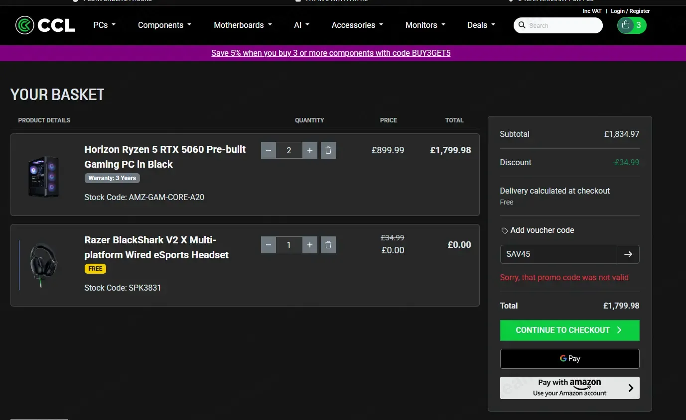 CCLOnline coupon code: £45 off with SAV45. Tested and valid as 1 month ago.
