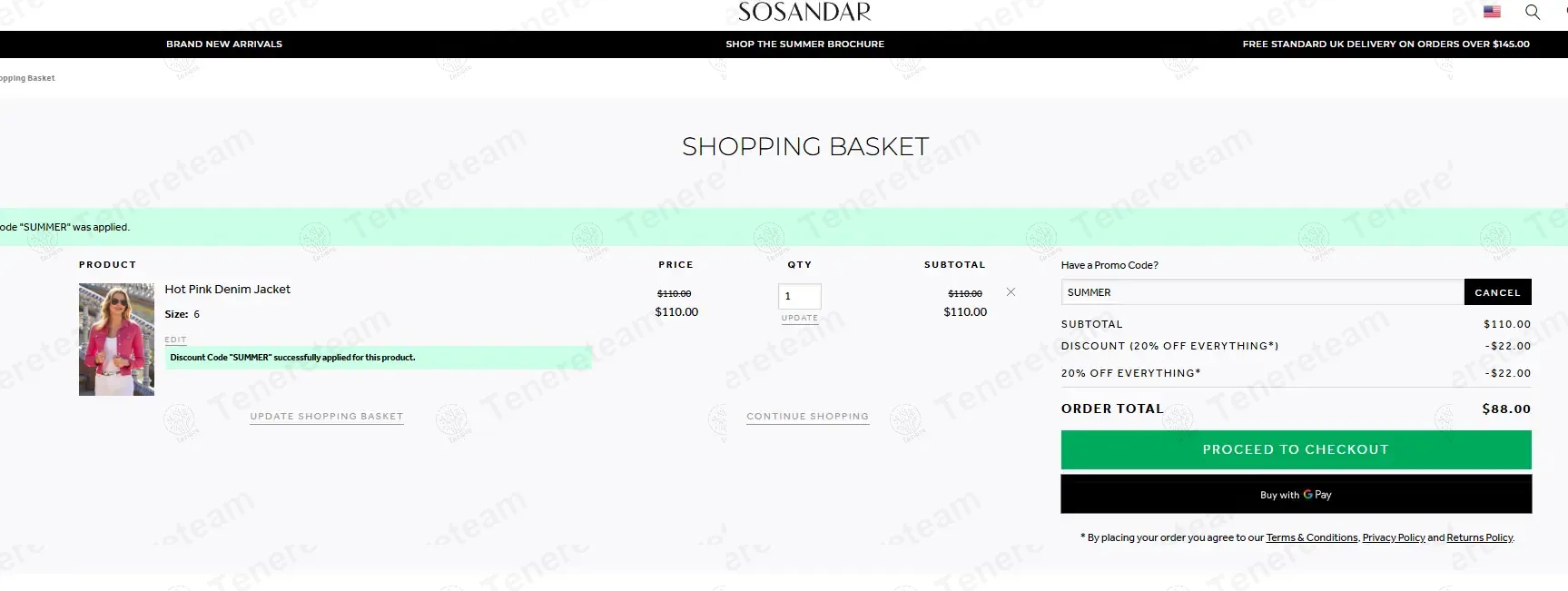 Sosandar coupon code: 20% off with SUMMER. Tested and valid as 1 year ago.