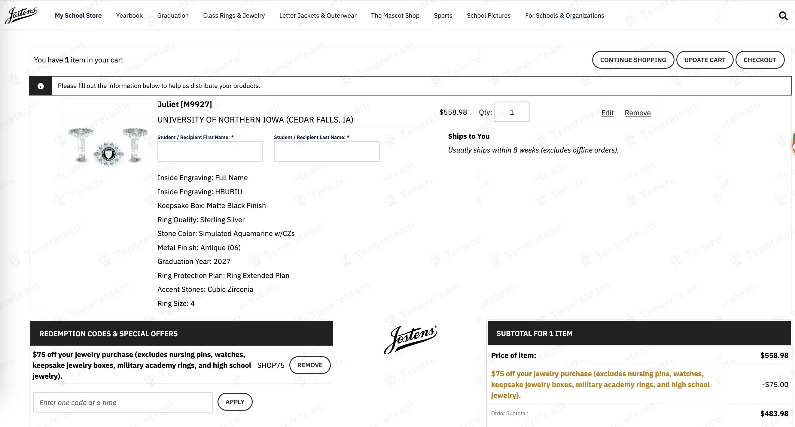 Jostens coupon code: $75 off with SHOP75. Tested and valid as 1 year ago.