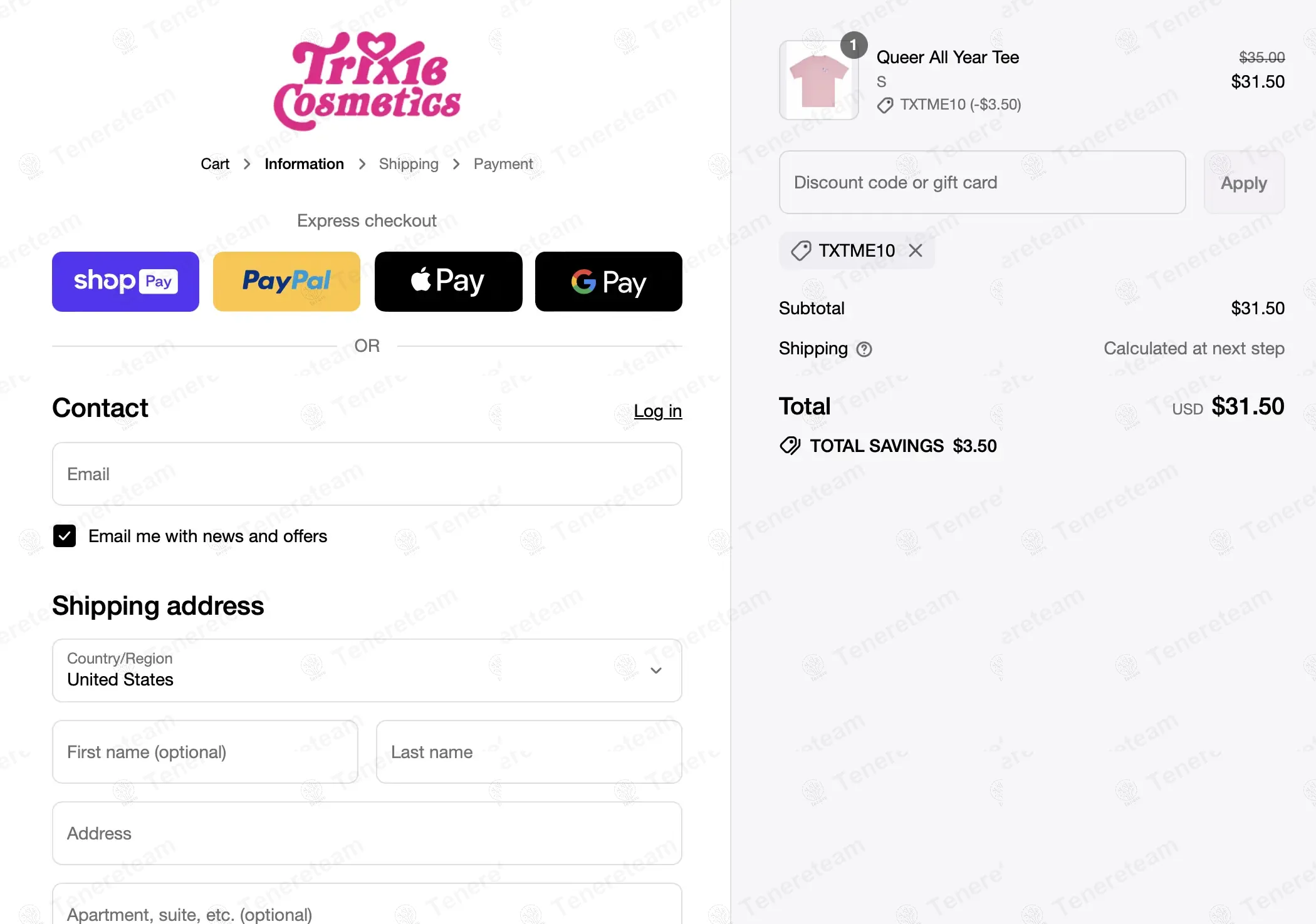Trixie Cosmetics apply coupon code