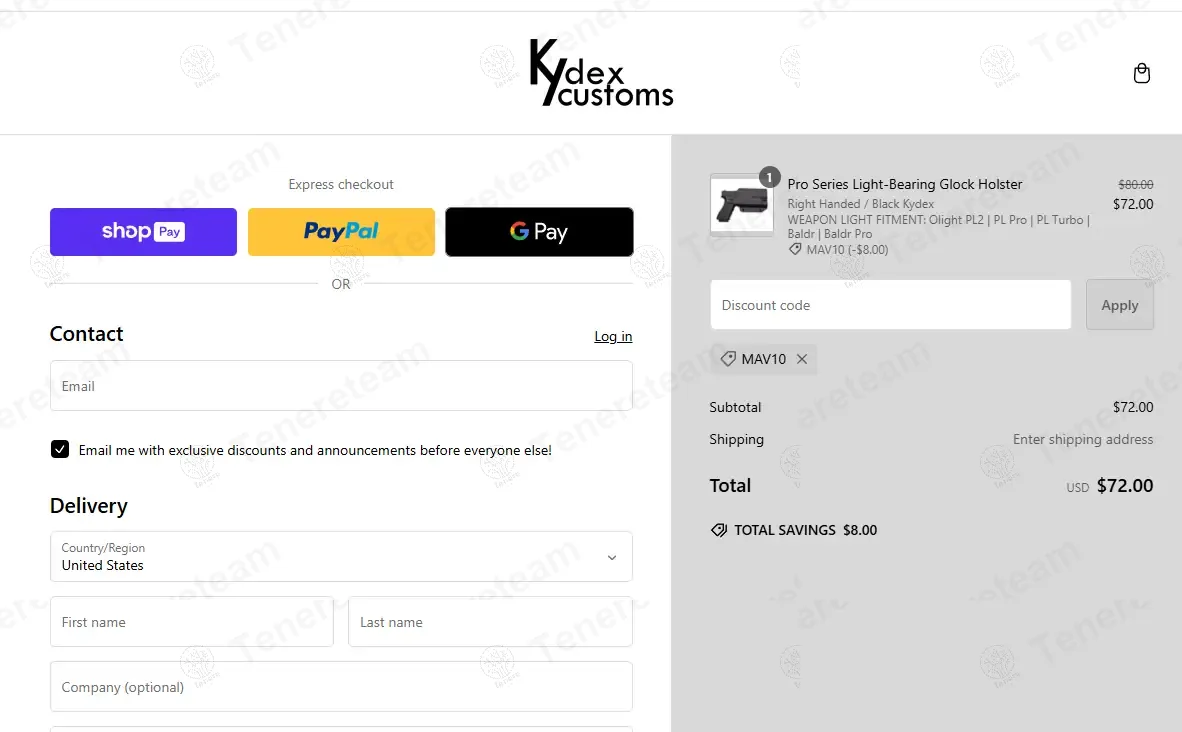 Kydex Customs coupon code: 10% off with MAV10. Tested and valid as 1 year ago.