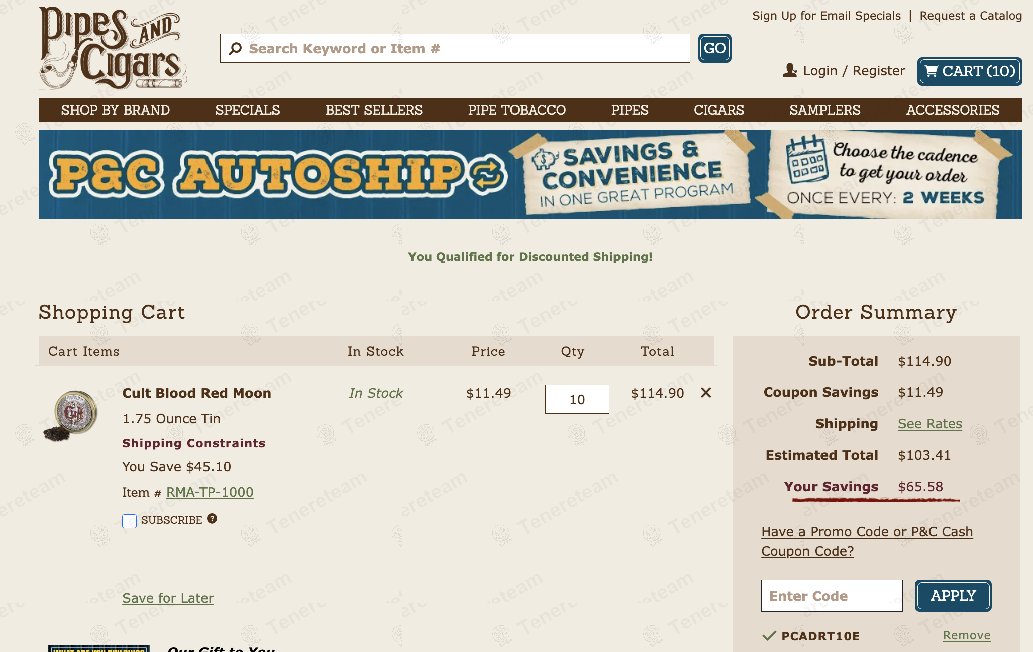 Pipes and Cigars coupon code: 10% off with PCADRT10E. Tested and valid as 1 year ago.