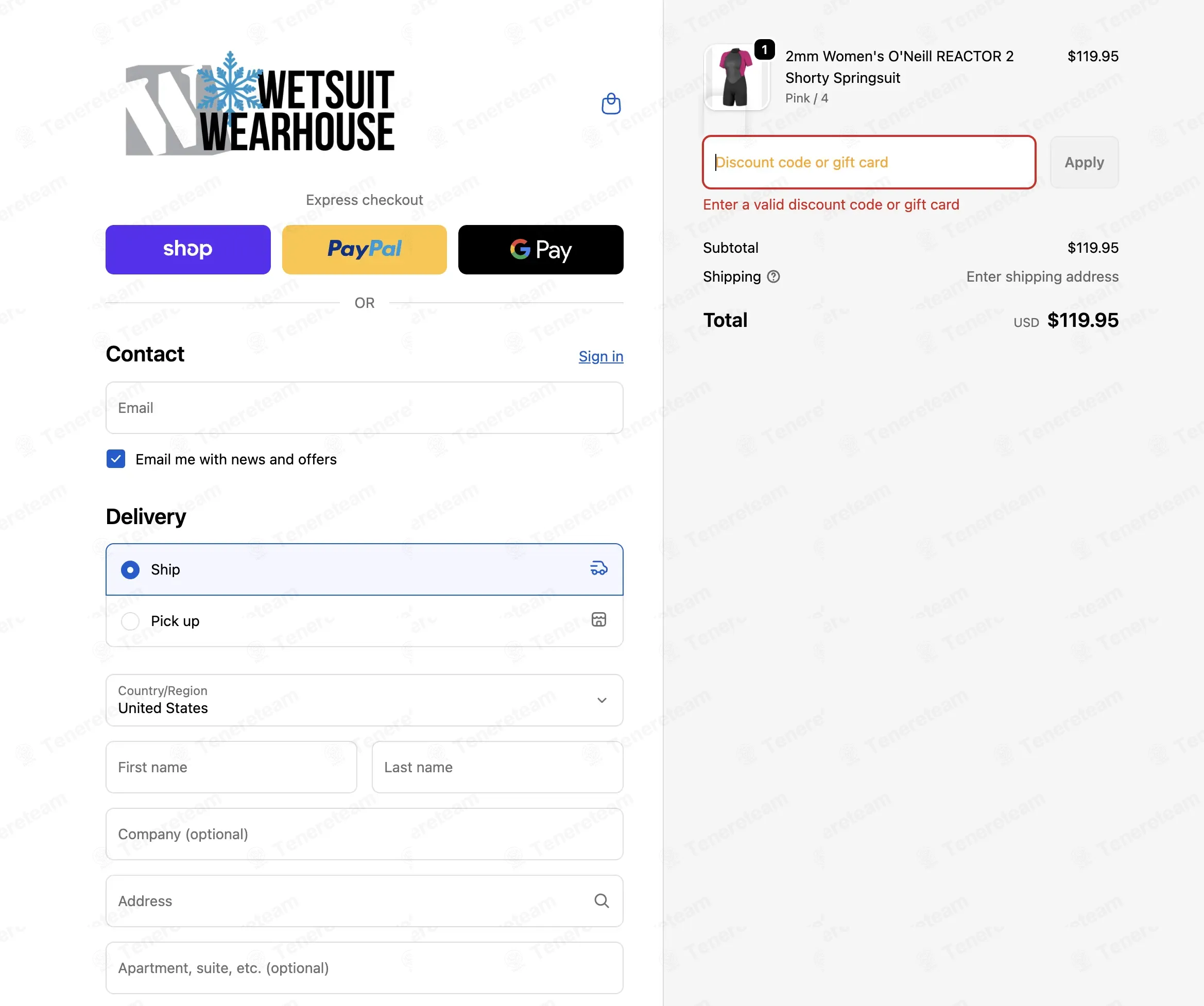 Wetsuit Wearhouse coupon code: 20% off with newlook. Tested and valid as 3 months ago.