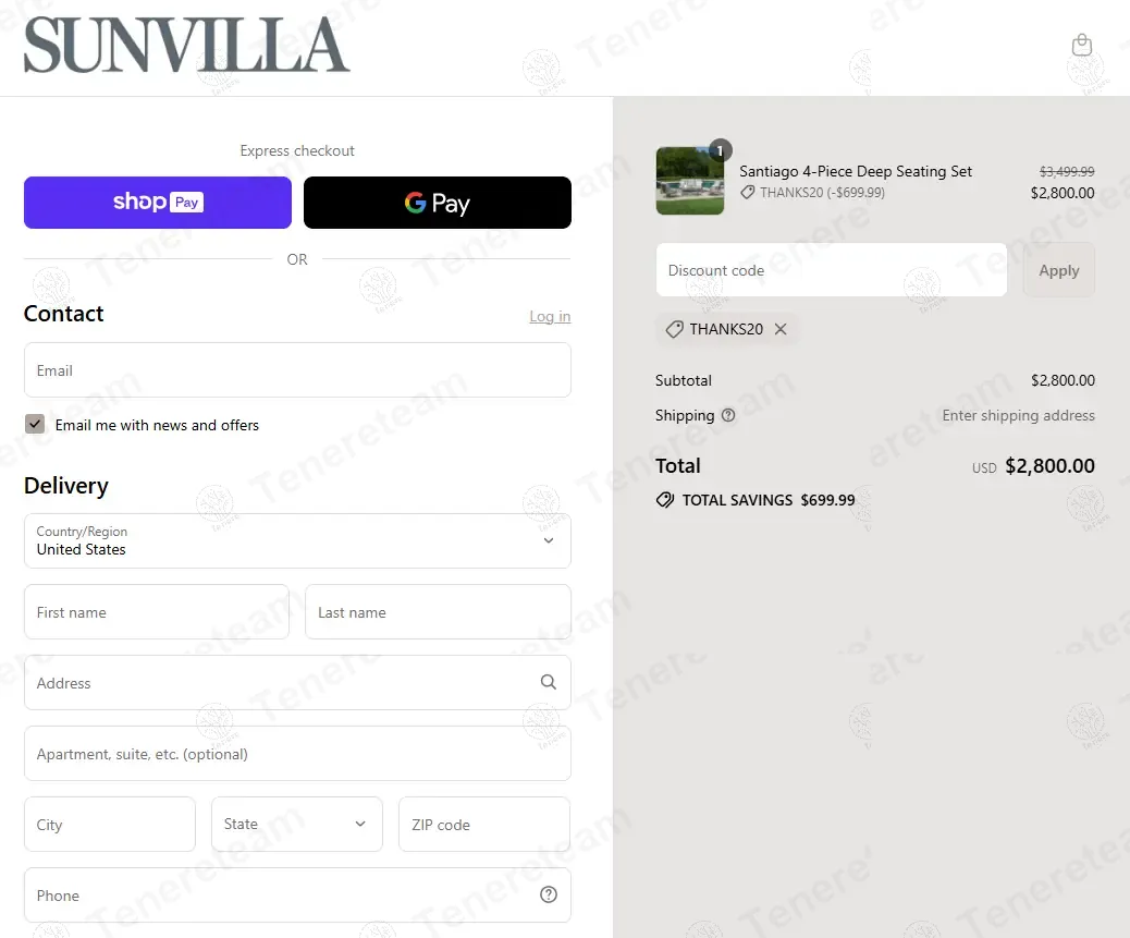 Villa Outdoors coupon code: 20% off with THANKS20. Tested and valid as 9 months ago.