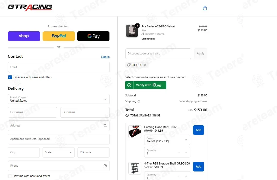 Gtracing coupon code: 10% off with BIOOO5. Tested and valid as 2 weeks ago.