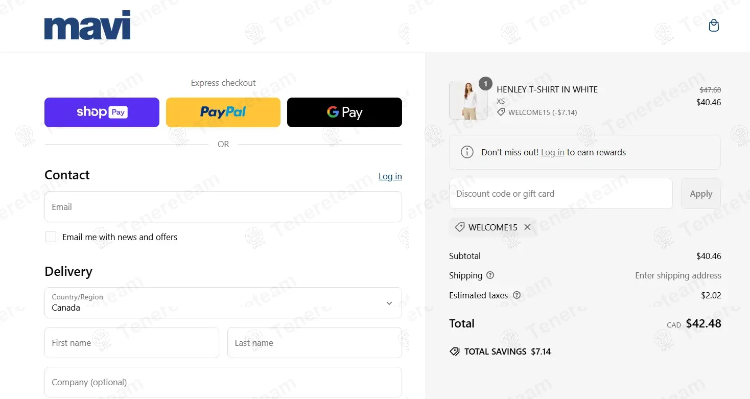 Mavi CA coupon code: 15% off with WELCOME15. Tested and valid as 1 year ago.