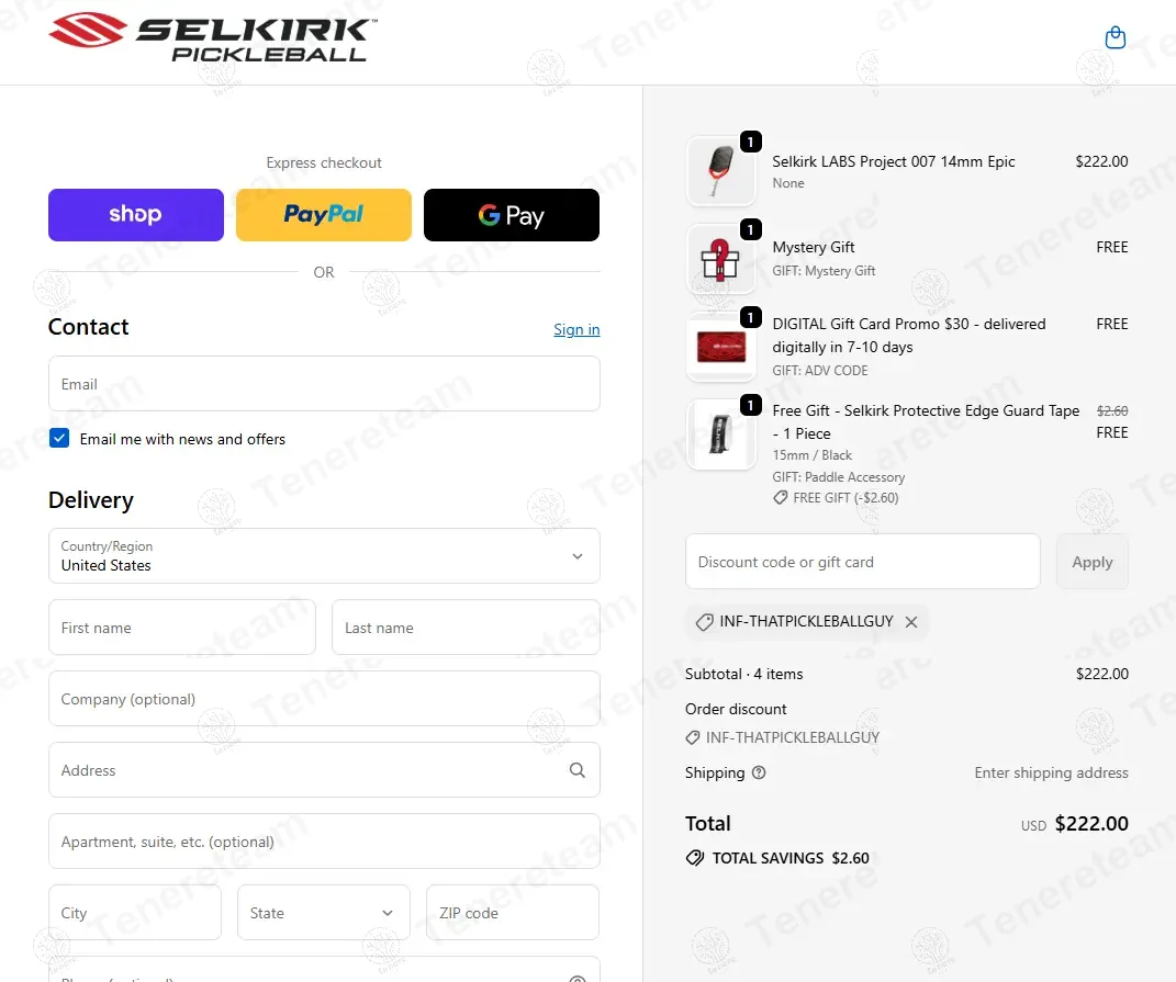 Selkirk Labs coupon code: 100% off with INF-THATPICKLEBALLGUY. Tested and valid as 5 months ago.