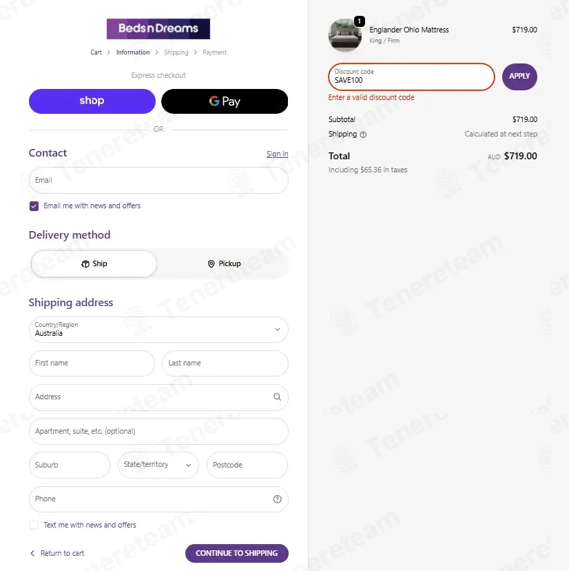 BedsNDreams AU coupon code: $100 off with SAVE100. Tested and valid as 3 months ago.