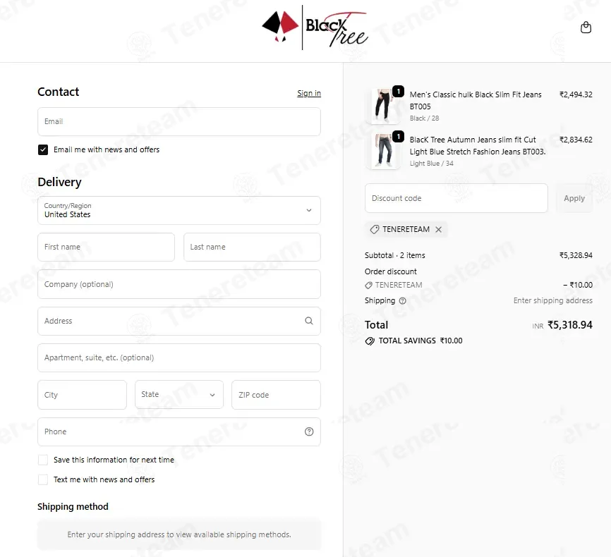 My Black Tree coupon code: Rs10 off with TENERETEAM. Tested and valid as 1 month ago.