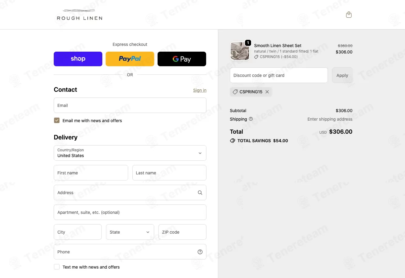 Rough Linen coupon code: 15% off with CSPRING15. Tested and valid as 1 week ago.