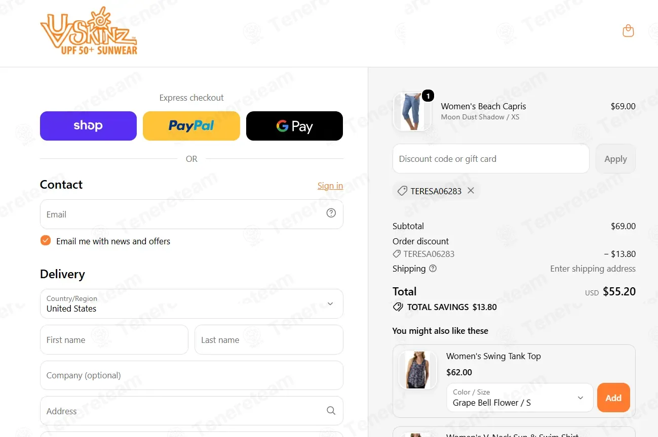 UV Skinz coupon code: 20% off with TERESA06283. Tested and valid as 3 weeks ago.