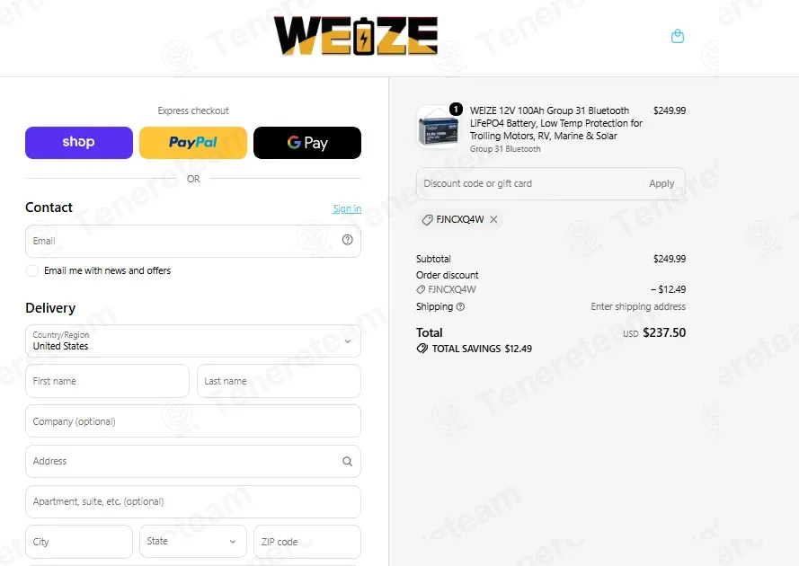 WEIZE US coupon code verified as working at checkout