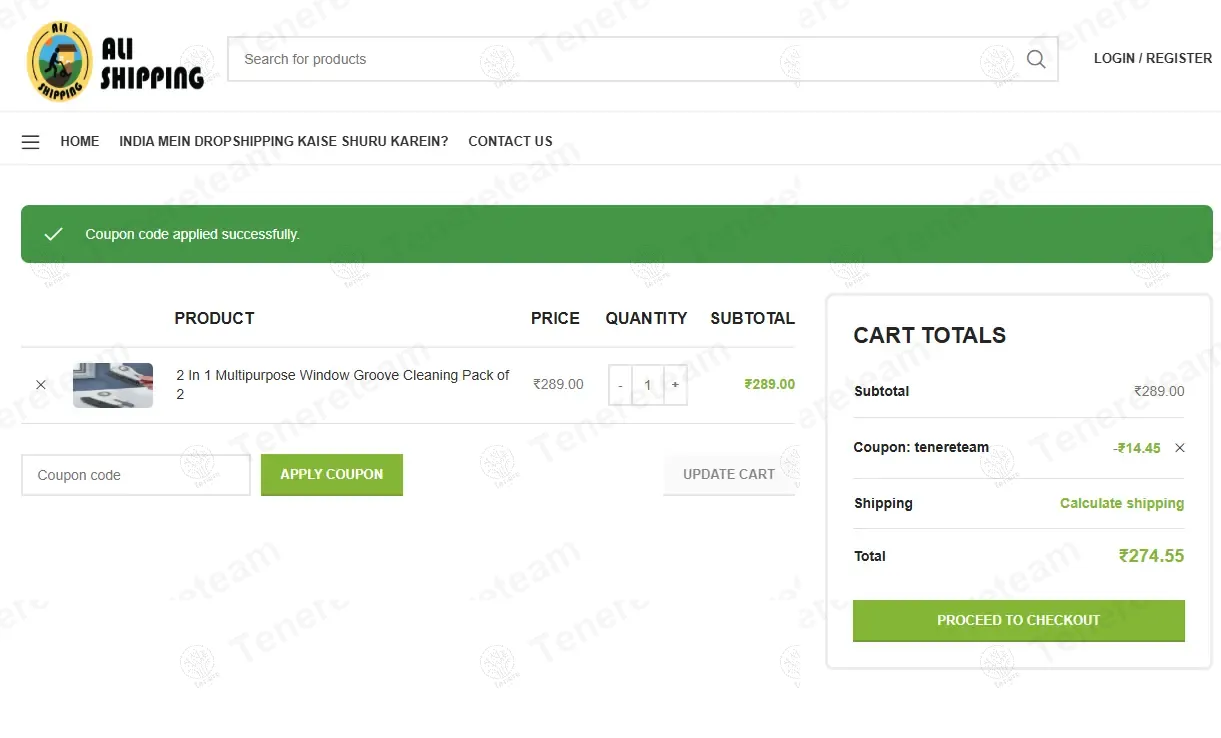 Shipping India apply coupon code