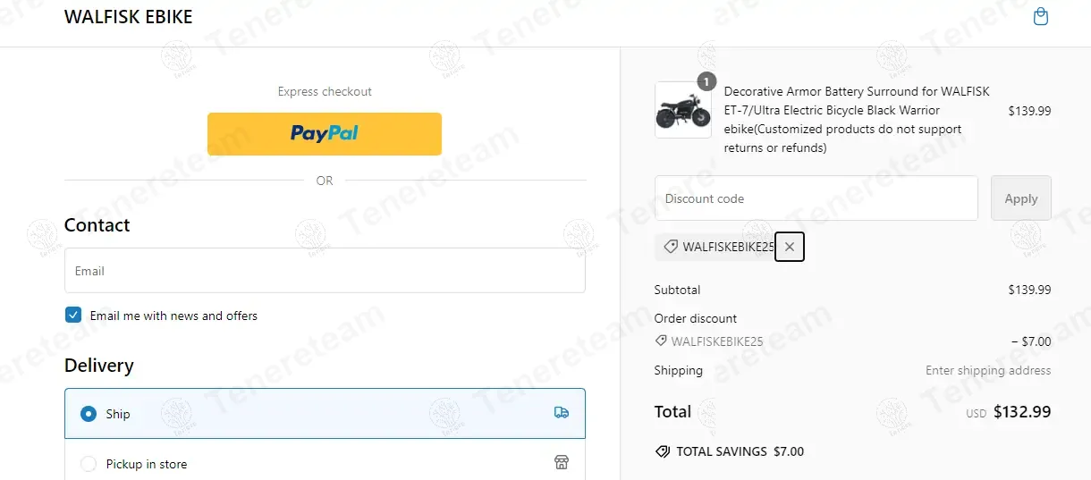 Walfiske Bike coupon code: 5% off with WALFISKEBIKE25. Tested and valid as 1 year ago.