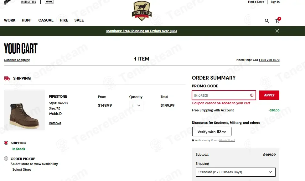 Irish Setter coupon code: 10% off with IK10REGI. Tested and valid as 1 week ago.