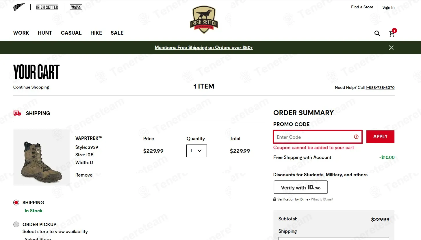 Irish Setter coupon code: 10% off with IK10REGI. Tested and valid as 1 week ago.