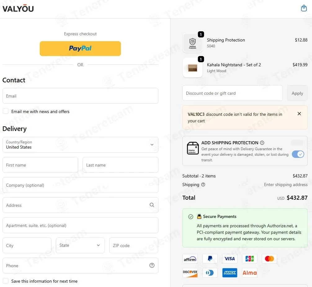Valyou Furniture coupon code: 10% off with VAL10C3. Tested and valid as 2 weeks ago.