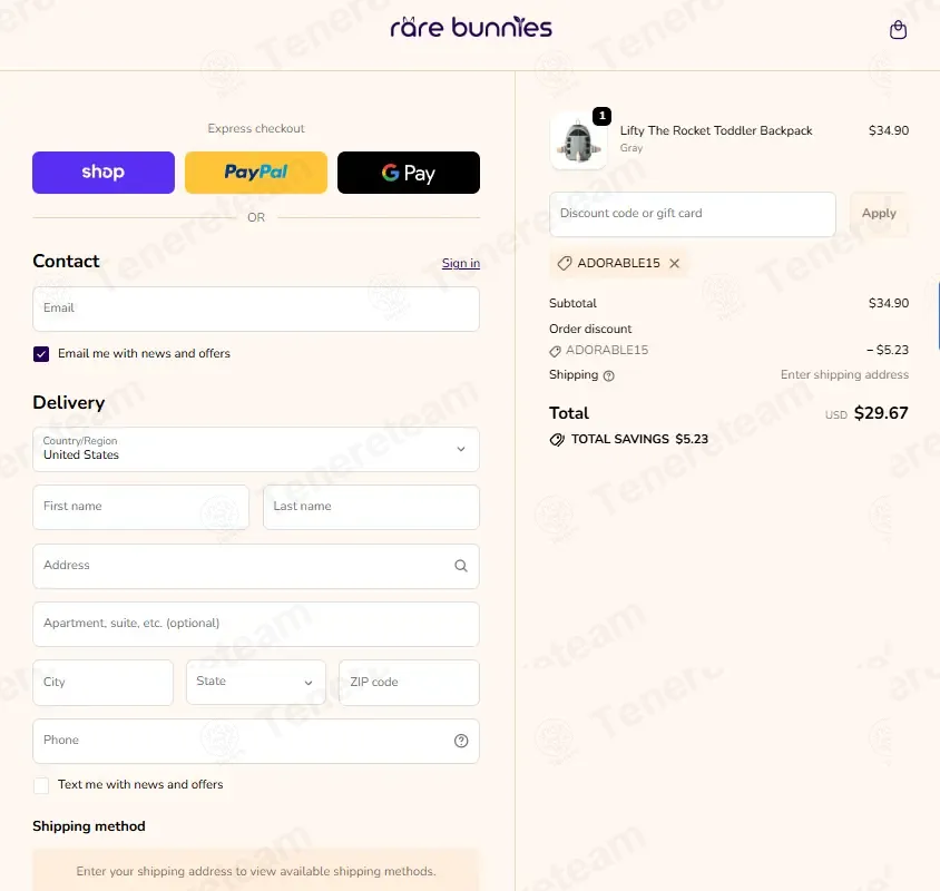 The Rare Bunnies coupon code: 15% off with ADORABLE15. Tested and valid as 1 month ago.