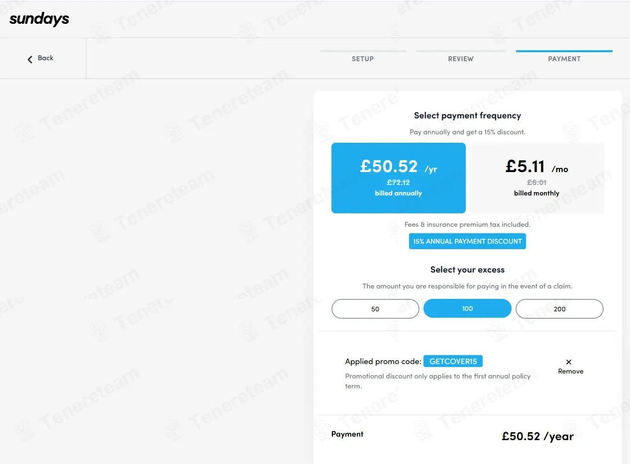 Sundays Insurance UK coupon code: 15% off with GETCOVER15. Tested and valid as 2 weeks ago.