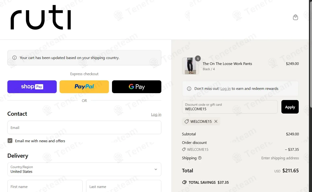 Ruti coupon code: 15% off with WELCOME15. Tested and valid as 1 year ago.