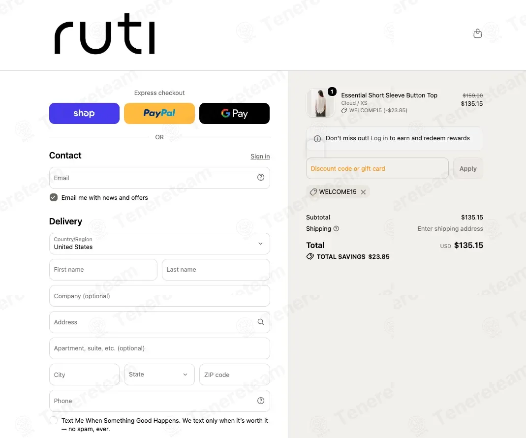 Ruti coupon code: 15% off with WELCOME15. Tested and valid as 4 days ago.