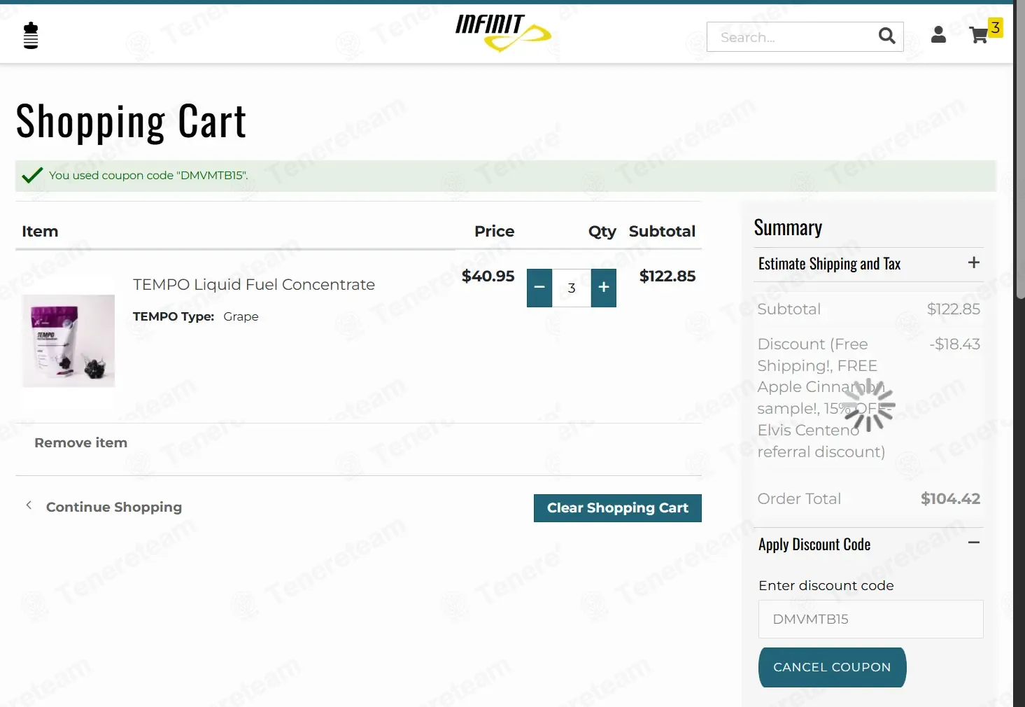 Infinit Nutrition coupon code: 15% off with DMVMTB15. Tested and valid as 8 months ago.