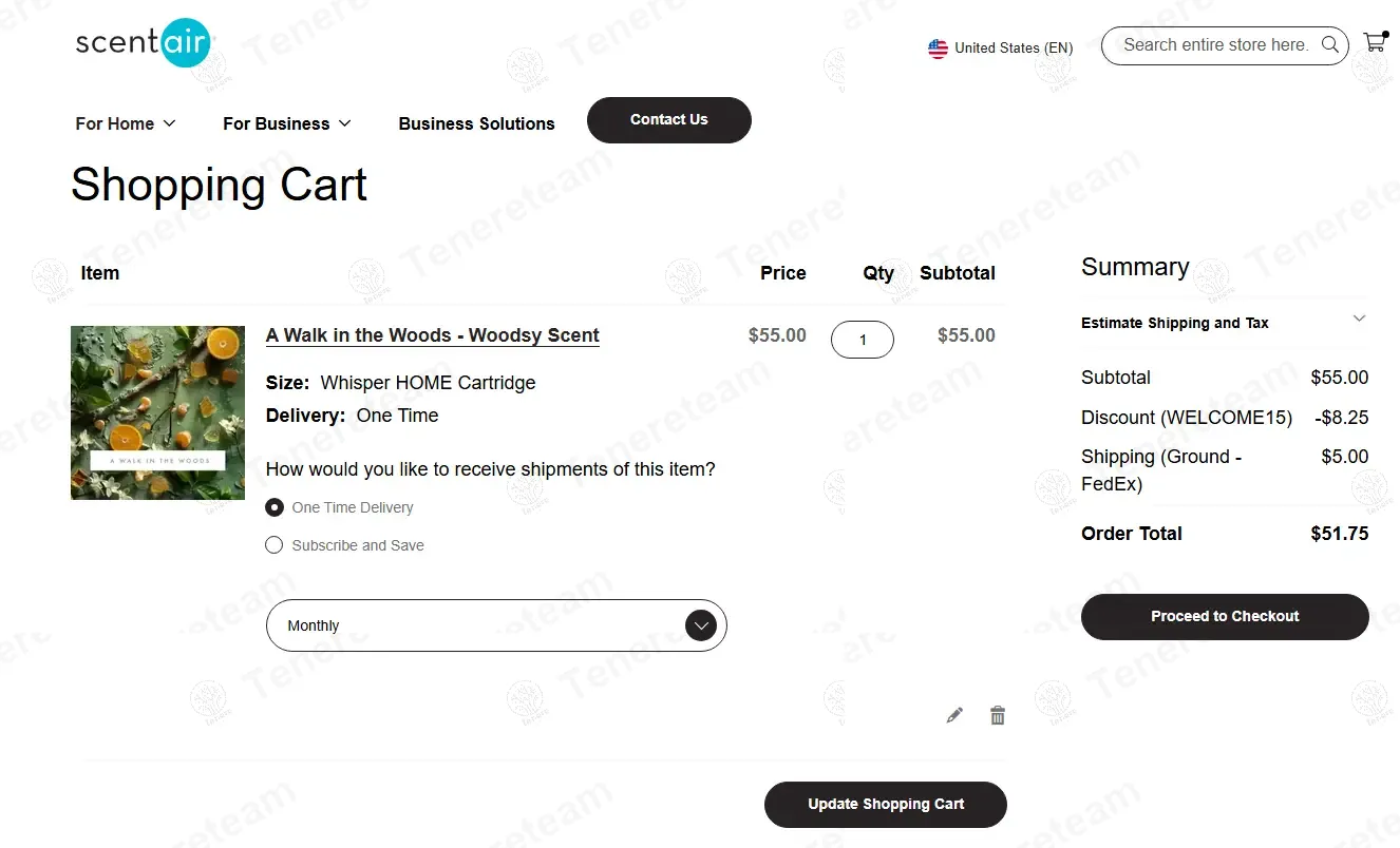 ScentAir coupon code: 15% off with WELCOME15. Tested and valid as 11 months ago.