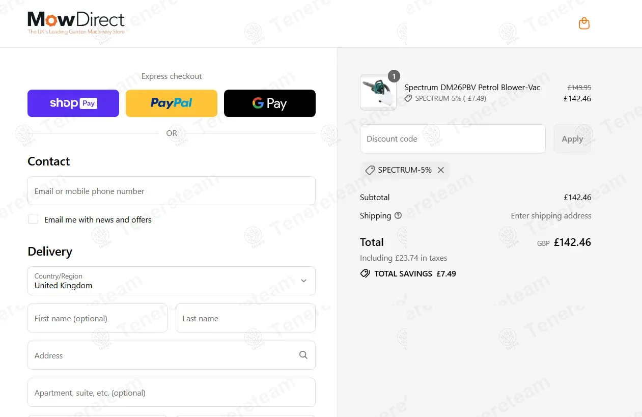 Mowdirect.co.uk coupon code: 5% off with SPECTRUM-5%. Tested and valid as 1 year ago.