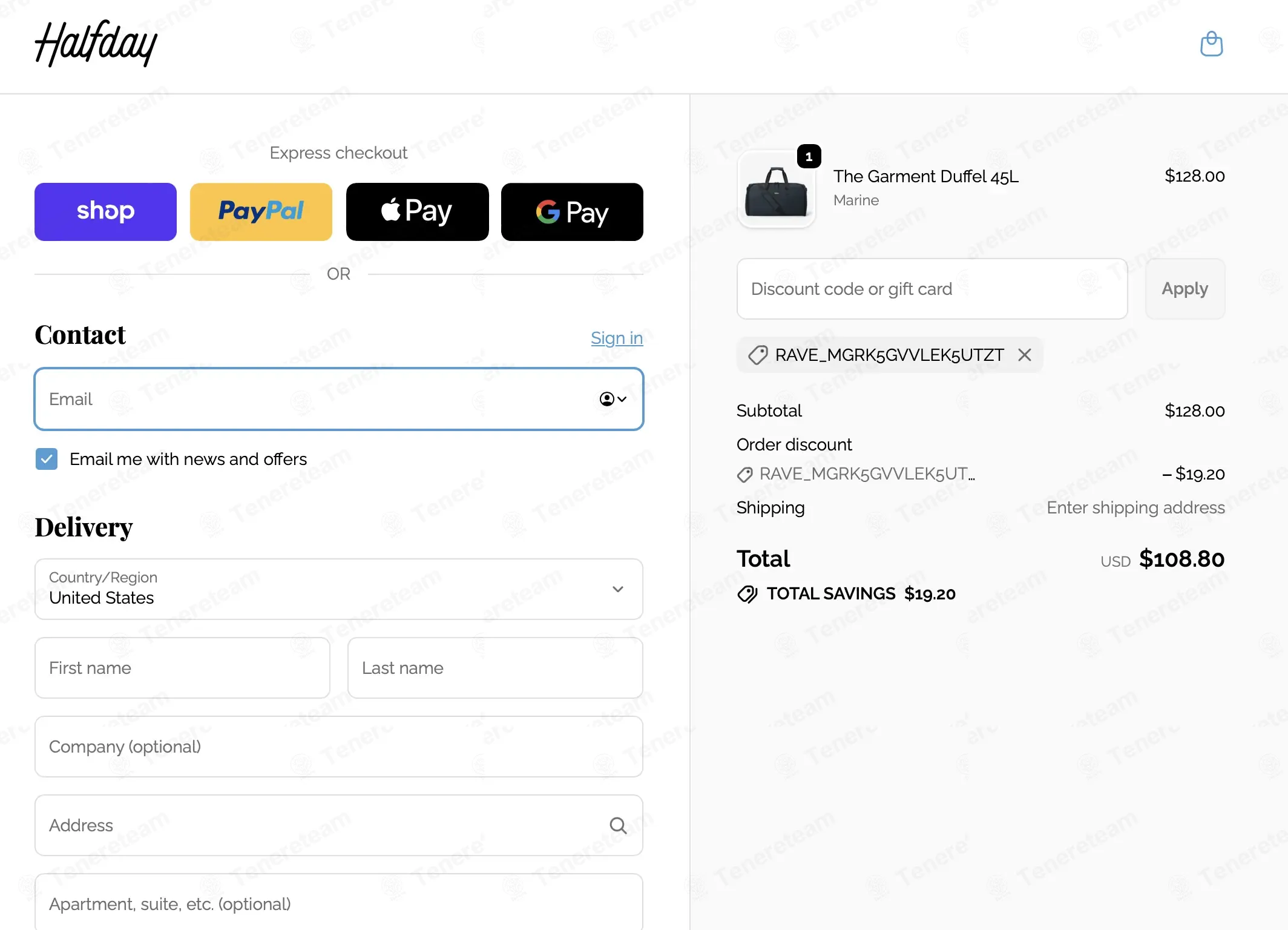Halfday Travel coupon code: 15% off with RAVE_MGRK5GVVLEK5UTZT. Tested and valid as 1 month ago.