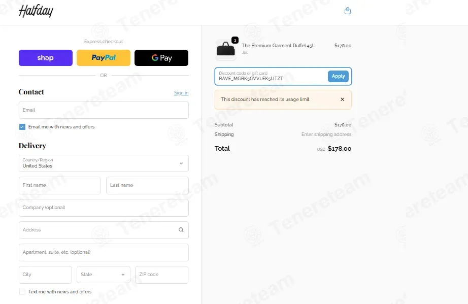 Halfday Travel coupon code: 15% off with RAVE_MGRK5GVVLEK5UTZT. Tested and valid as 1 month ago.