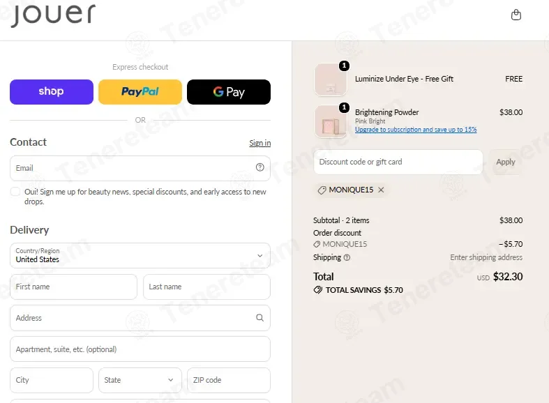 Jouer Cosmetics apply coupon code