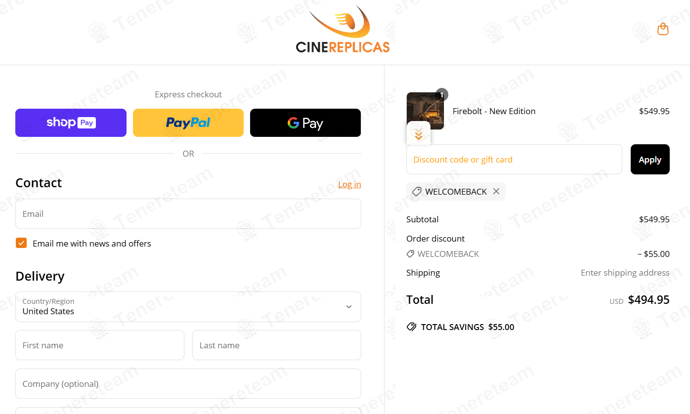 Cinereplicas coupon code: 10% off with WELCOMEBACK. Tested and valid as 1 year ago.