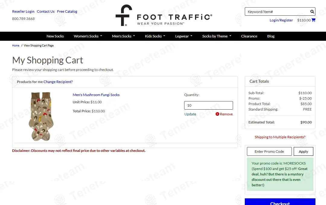 Foot Traffic coupon code: $25 off with MORESOCKS. Tested and valid as 1 year ago.