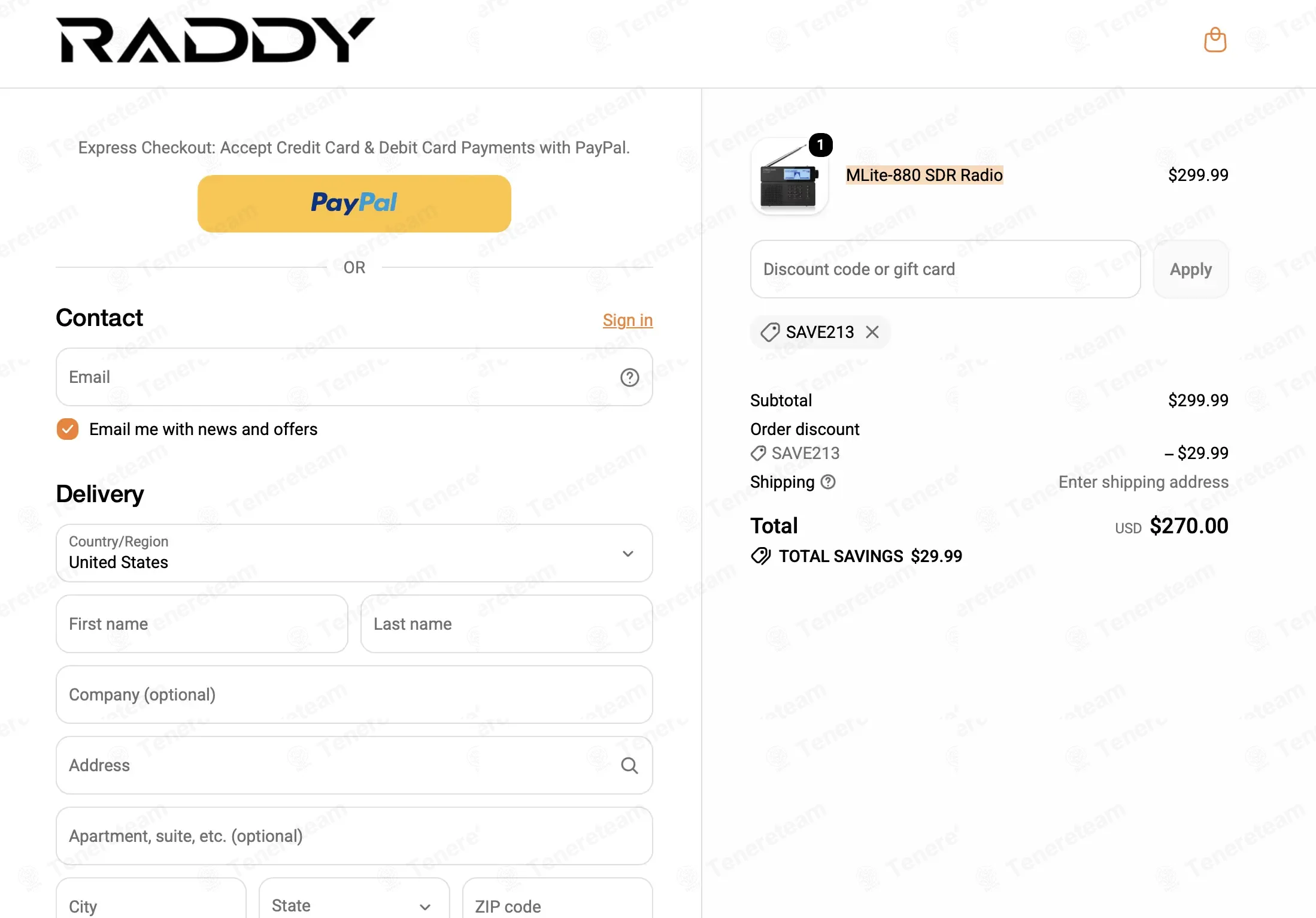Raddy coupon code: 10% off with SAVE213. Tested and valid as 2 minutes ago.
