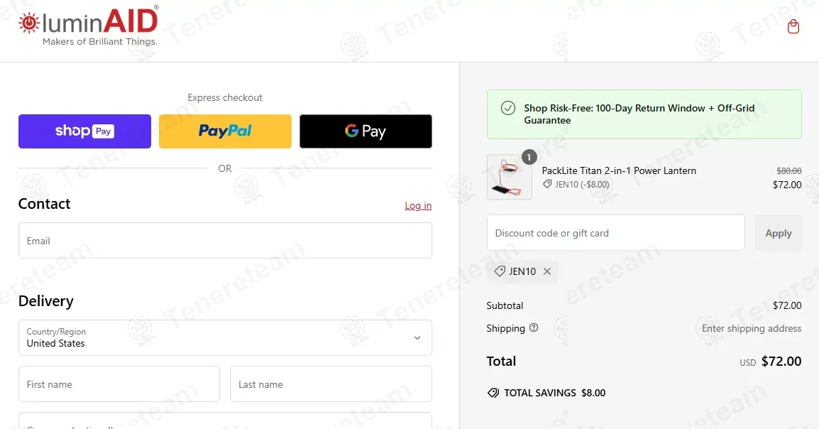 LuminAID coupon code: 10% off with JEN10. Tested and valid as 1 year ago.