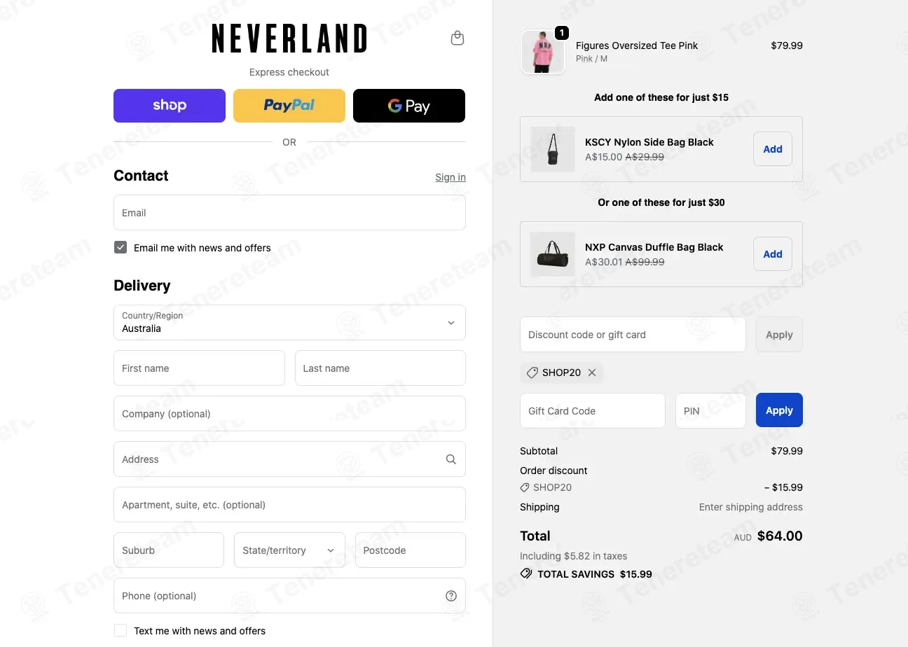 Neverland Store AU coupon code: 20% off with Shop20. Tested and valid as 3 weeks ago.