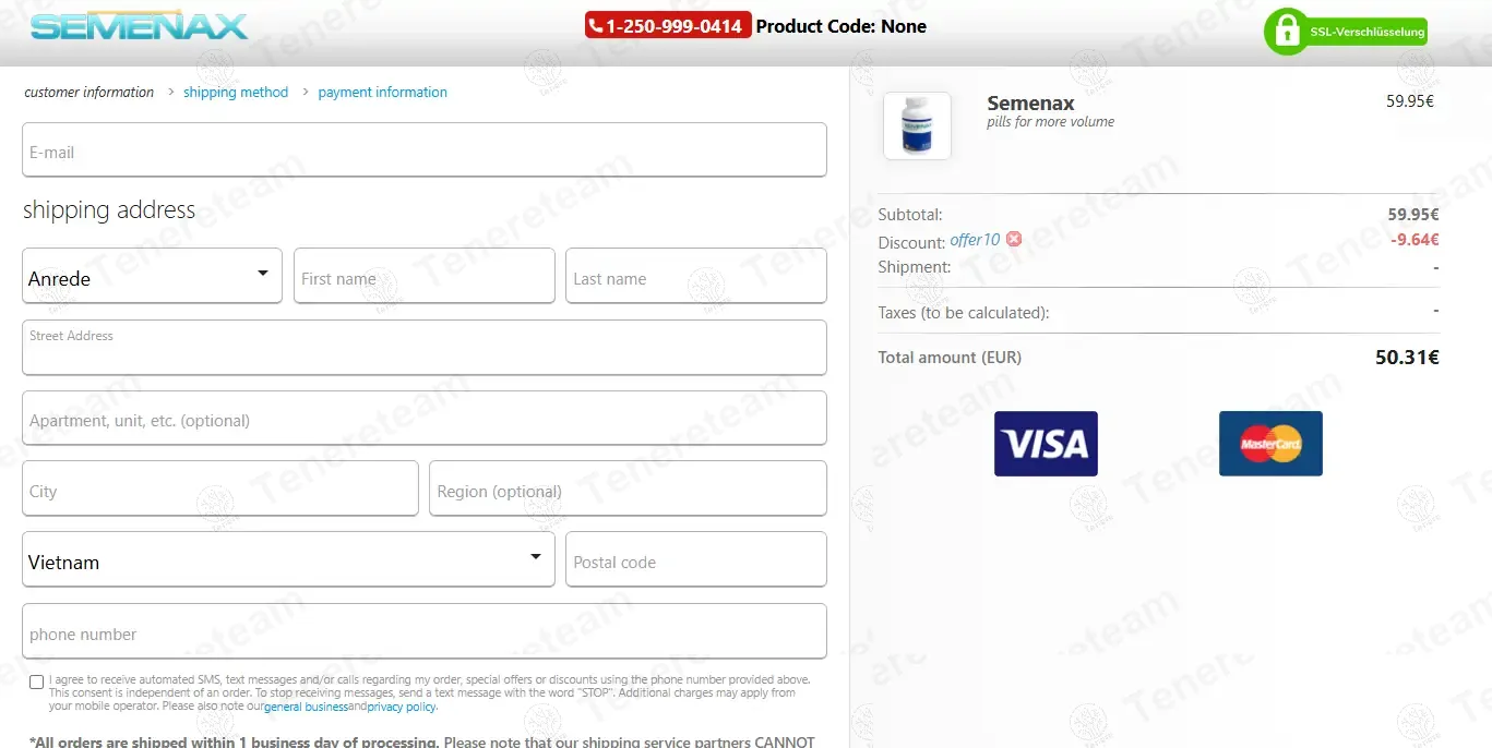 Semenax DE coupon code: $10 off with OFFER10. Tested and valid as 1 year ago.