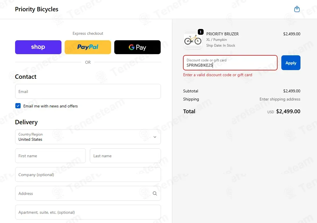 Priority Bicycles coupon code: $60 off with SPRINGBIKE25. Tested and valid as 4 months ago.