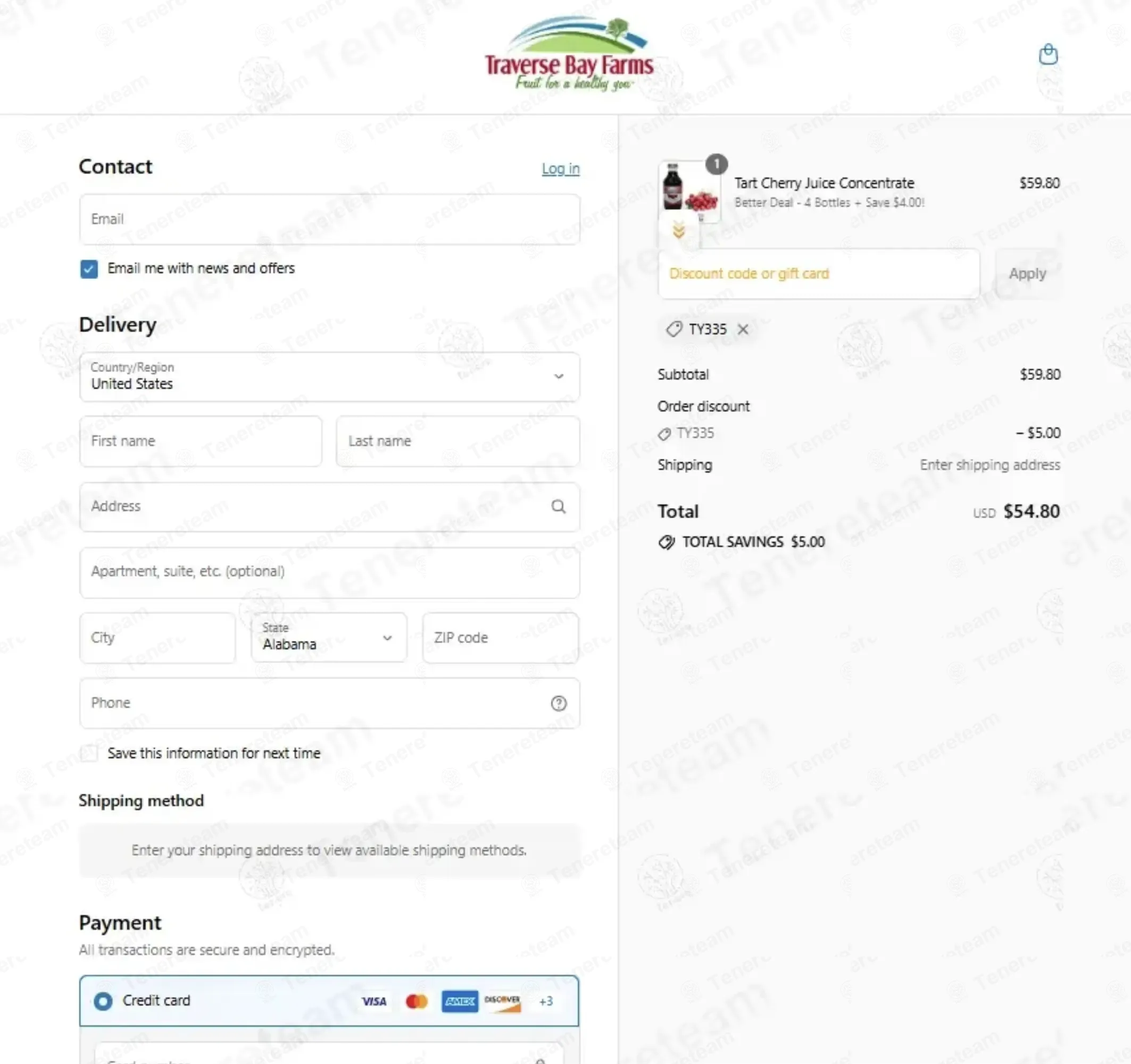 Traverse Bay Farms coupon code: $5 off with TY335. Tested and valid as 2 months ago.
