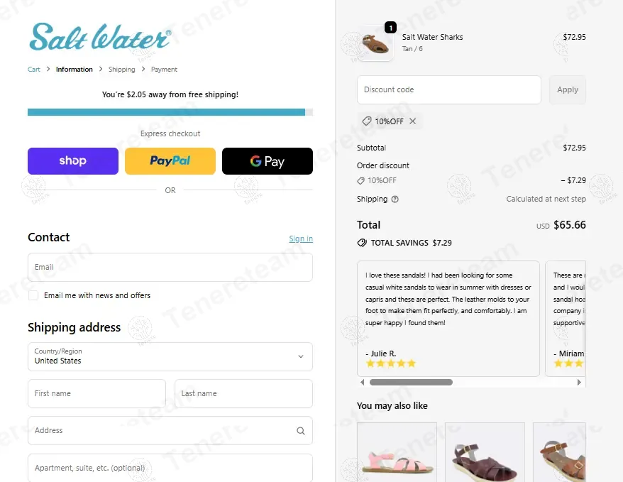 Salt Water Sandals coupon code: 10% off with 10%OFF. Tested and valid as 8 months ago.