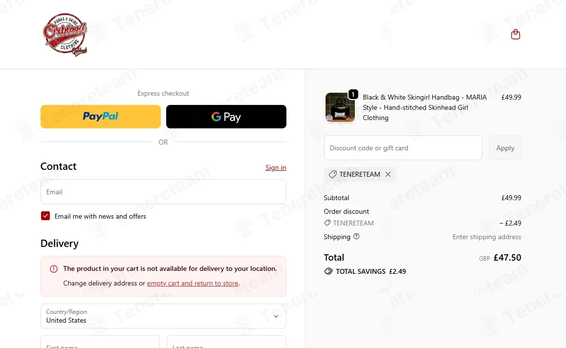 Oxblood Clothing coupon code: 5% off with TENERETEAM. Tested and valid as 1 month ago.